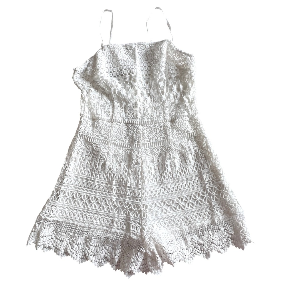 Kendall & Kylie White Lace Romper Beach‎ Feminine Summer Boho S Cottagecore Y2K
